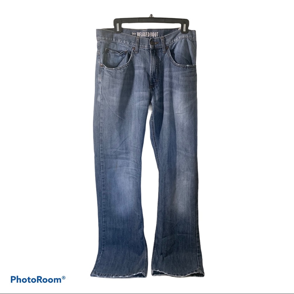 Lee Men’s Jeans 32/34 Gray Relaxed Boot Denim Distressed Medium Wash